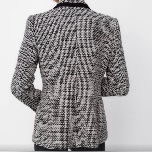 Zara Double-Breasted Textured Tweed Blazer L - Black and White - Picture 4 of 13
